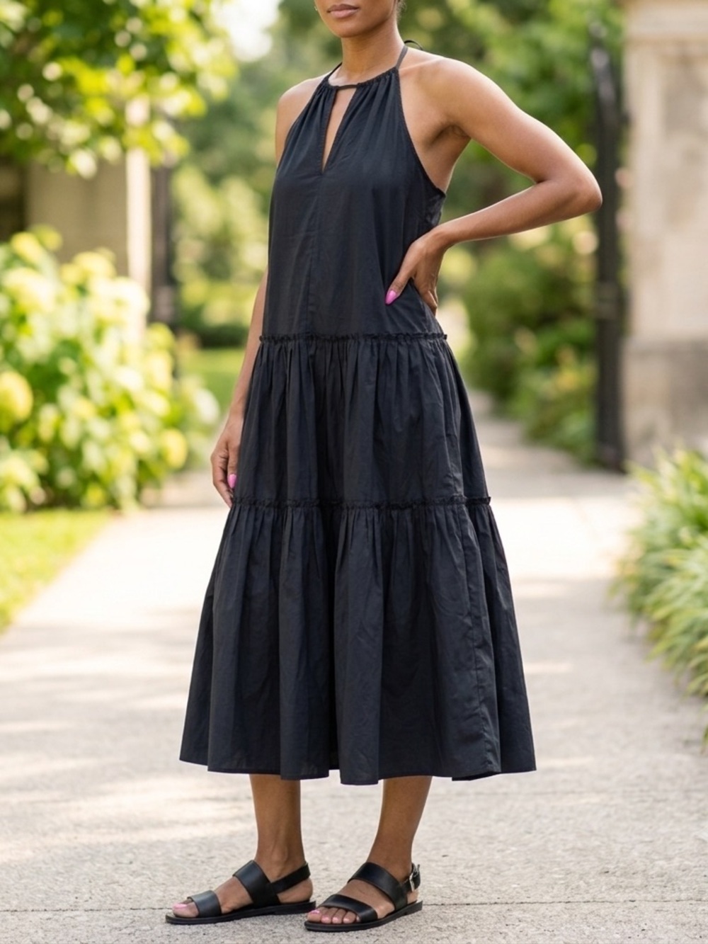 Anthropologie Charlie Paige Black 100% Cotton Sundress Resort Cruise Women’s M
